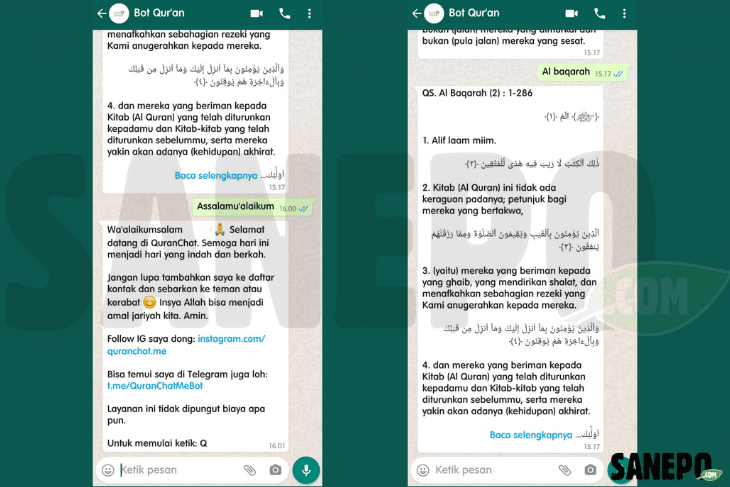  cara menggunakan Bot Al-Qur'an WhatsApp
